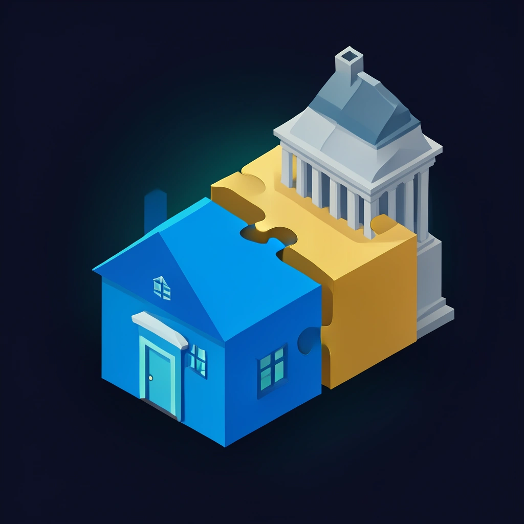 A bank loan block and a seller block combining to cover a house